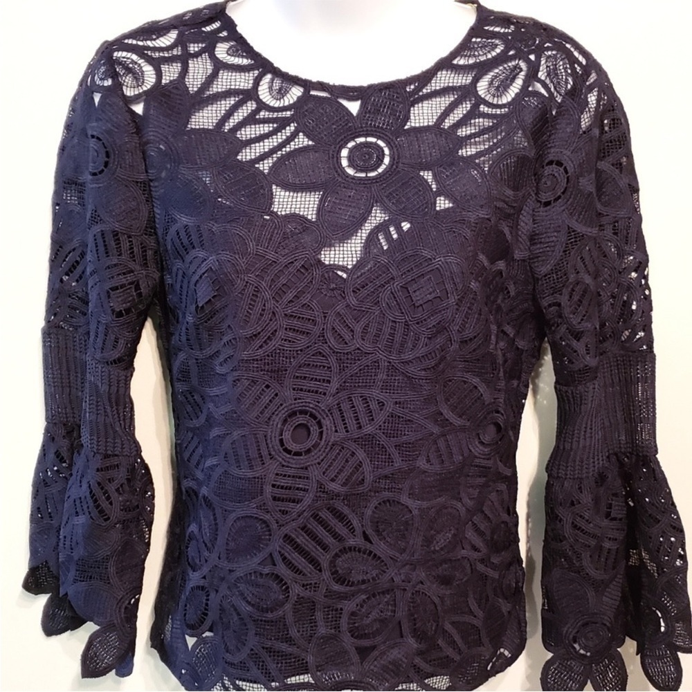Gianni Bini Blue Lace Blouse Top Back Zip Size XL
